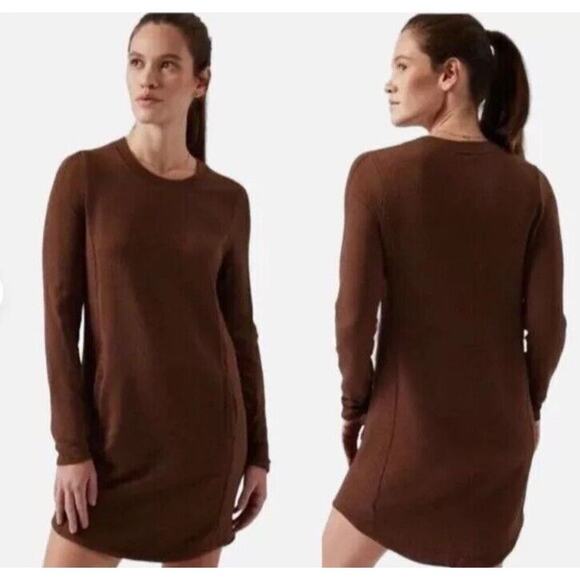 Athleta Balance Midi Sweater Dress Women M Brown Pockets #599867 $89 - Picture 2 of 12